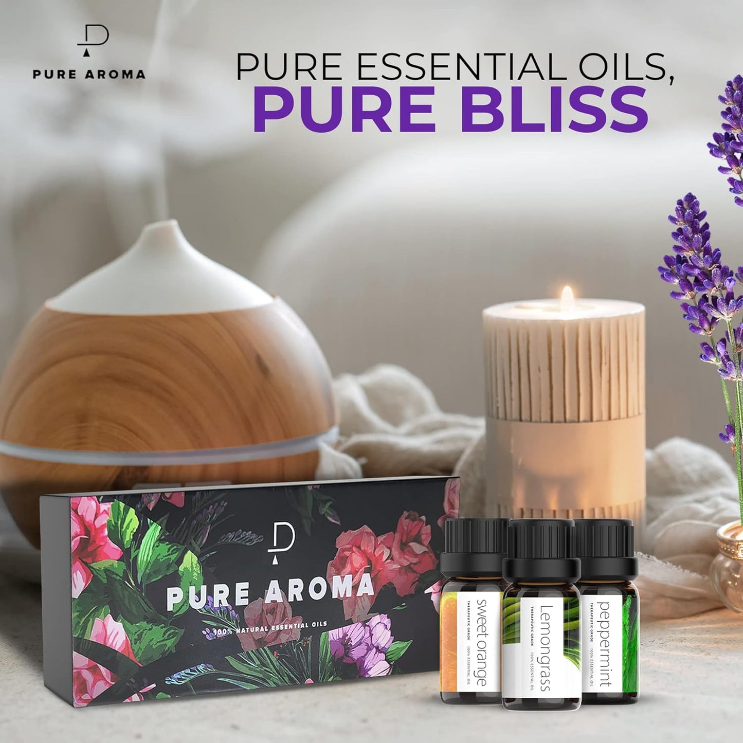 Essential Oils Set by - Top 6 Aromatherapy Oils Gift Set-6 Pack, 10Ml (Eucalyptus, Lavender, Lemongrass, Sweet Orange, Peppermint, Tea Tree)