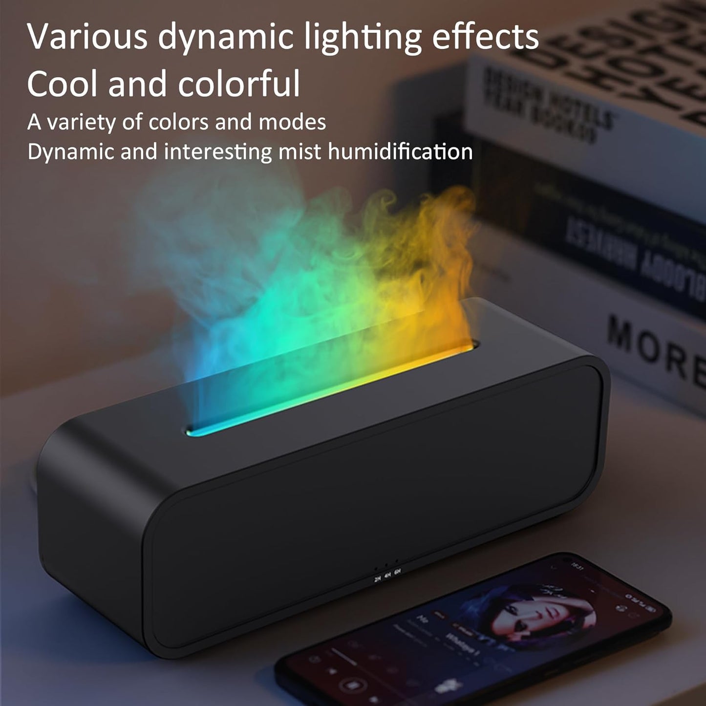 Sound Reactive Flame Air Diffuser Humidifier,7 Colors Aromatherapy Essential Oil Diffuser,Ultrasonic Aroma Humidifier with Timer for Home,Bedroom,Office,Yoga (Black, L)